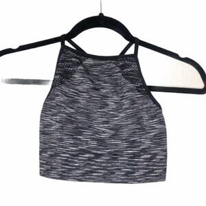 Aerie Womens Sports Bra Size S Sleeveless Gray Striped Halter Athleisure Wear
